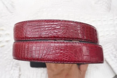 W 1.3 inch- Burgundy Genuine CROCODILE Belly LEATHER Skin Men's Belt #Y22 - Image 1 of 4