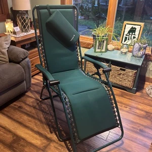 Lafuma Zero Gravity Indoor Outdoor Recliner Chair Green Cushion w/Pillow Folding - Picture 1 of 12