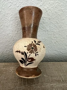 Tonala ceramica messicana panna marrone bicolore vaso bocciolo fiore 4,5" firmato - Foto 1 di 7