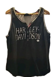 Vintage 80s 90s Harley Davidson Butto Tank Top Shirt  LARGE - Picture 1 of 5