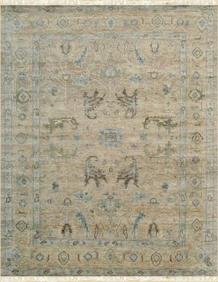 Alfombra de lana tradicional beige anudada a mano cautivadora Foto 1 de 4