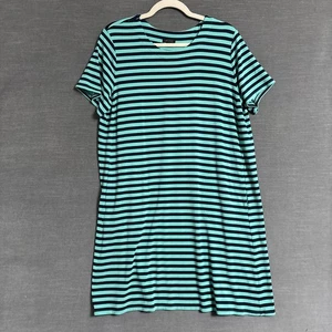 J Jill Wearever Dress Large Petite Teal Navy Stripe Shift Nautical Preppy Casual - Picture 1 of 10