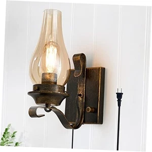  Aplique de pared enchufable, apliques de pared de bronce frotado con aceite, pared retro rústica paquete de 1 - Imagen 1 de 7