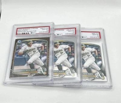 2025 Bowman Lot Of 3 Nick Kurtz #BP-114 BCP-114 (RC) Graded 10 GGC Reptilian