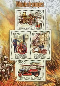 Firefighters Vehicles Fireman Souvenir Sheet of 4 Stamps MNH - Picture 1 of 1