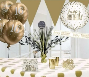 16th birthday white gold black themed party decorations balloons banners - Picture 1 of 39