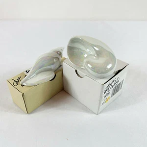 Andrea by Sadek Pair of Irridescent Sea Shells Ceramic Lot w/ Boxes Figurine - Picture 1 of 6