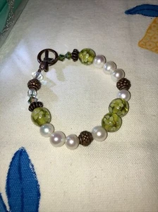 Real Pearls And Murano Glass Beads. Copper Toggle Bracelet JWBR-Pearl&Murano - Picture 1 of 7