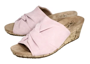 LIFE STRIDE Women's Mallory Wedge Knot Slip On Sandal Size 8 Pink Faux Suede - Picture 1 of 6