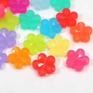 100 Mixed Jelly Color Acrylic Faceted Flower Charm Beads 14mm - Picture 1 of 7