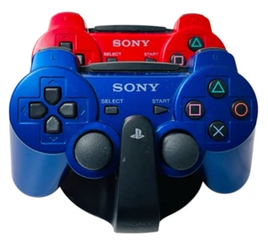 Sony DualShock 3 Gamepad (Red & Blue) & Sony PS 3 DualShock Charging Station - Picture 1 of 16