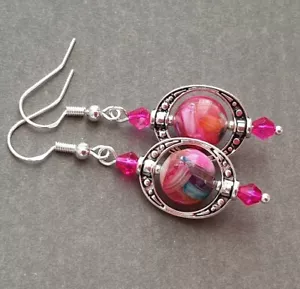 Orecchino Madreperla Multicolore Rosa Arancione Blu Tibetano Argento Sterling 925 - Foto 1 di 3