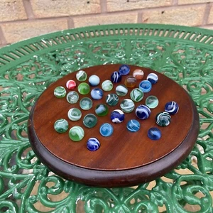Rare Vintage Antique Mahogany Solitaire With A Full Set Of Antique Marbles - Picture 1 of 8