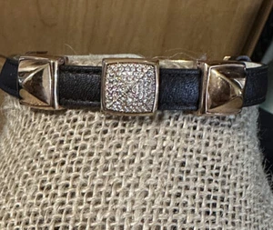 Swarovski Pave Stud Leather Cuff Bracelet in Brown - Picture 1 of 12