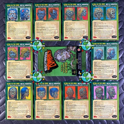 HOLLYWOOD ZOMBIES GLOW-IN-THE-DARK MUG-SHOT 10-CARD SET +WRAP GARBAGE PAIL KIDS  - Image 1 of 4