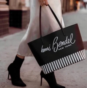 New Henri Bendel Black & White About Town Tote Bag Leather NWT Vintage - Picture 1 of 11