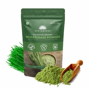 SAPTAMVEDA 100% Organic Wheatgrass Powder (100 Gm) Non-GMO, Vegan, Superfood - Picture 1 of 7