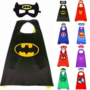 Fancy Cape Eye Mask Kids Boys Girls Batman Spiderman Captain Hulk Fancy Dress - Picture 1 of 19