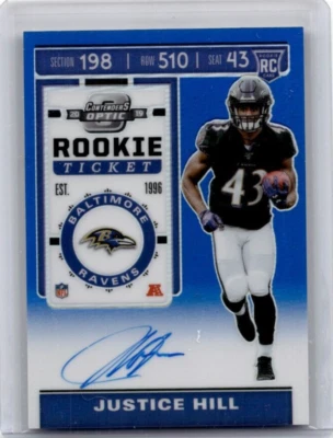 2019 Panini Contenders Optic Football Justice Hill #125 RC Blue Auto 75/75 - Image 1 of 2