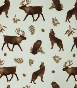 Wilderness Owl & Wolf Beige Anti Pill Fleece Fabric - 1.5 yards x 58" NEW - Picture 1 of 1