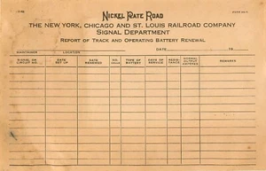 Vintage Nickel Plate Road New York, Chicago & St Louis RR Signal Dept. Record - Picture 1 of 2