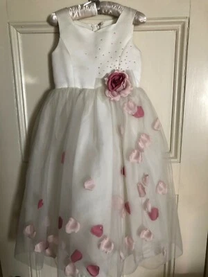 $275 NEW SARAH LOUISE Flower Girl Ivory Dress Floating Pink Rose Petals 5 - Photo 1/4