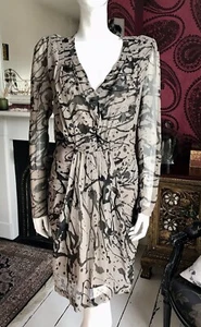 By Malene Birger Seidenkleid Greige & Black Paint Splatter Print Größe XS/S EU34 - Bild 1 von 12