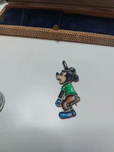 💎 CIONDOLO Topolino VINTAGE ARGENTO E SMALTI ARGENTO MASSICCIO Verde Marrone - Foto 1 di 3