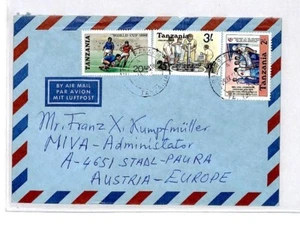 TANZANIA Missionary Air Mail *MTWARA* MIVA Austria Cover c1988 Football CM365 - Picture 1 of 4