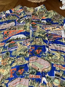 Reyn Spooner Shirt Mens XL Florida Gators Hawaiian Blue Short Sleeve - Picture 1 of 3