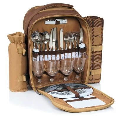 CampFeuer Picknickrucksack für 4 Personen | braun | Picknickset 32-teilig - Bild 1 von 4