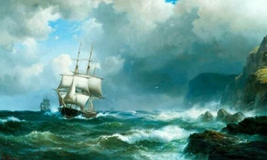 Vilhelm Melbye Raues Wetter vor Lands End Cornwall Wandbild Leinwand - Bild 1 von 1