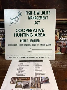 NOS Vintage Fish Wildlife Cooperative Hunting Area Albany Ny Tin Sign New York - Picture 1 of 14