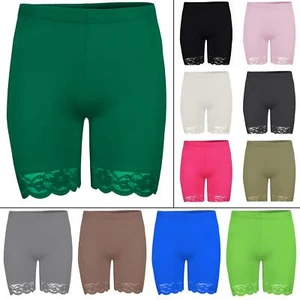 Womens Cycling Shorts Dancing Gym Leggings Active Casual Lace Trim Running Pants - Picture 1 of 5