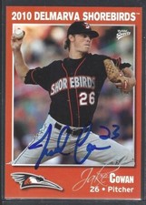 2010 Delmarva Shorebirds #12 Jake Cowan IP autograph signed card