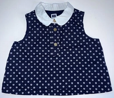 Janie and Jack Girls 2T Top Kids Sleeveless Collared Navy Blue Geometric - Image 1 of 4