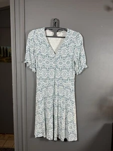 Boden Women’s V-Neck Jersey Dress Oriental Diamond Blue White Larkspur 8R - Picture 1 of 11