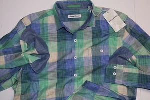 Tommy Bahama Shirt Tortola Cape Check Hawaiian Blue ST326293 LS New Medium M - Picture 1 of 4