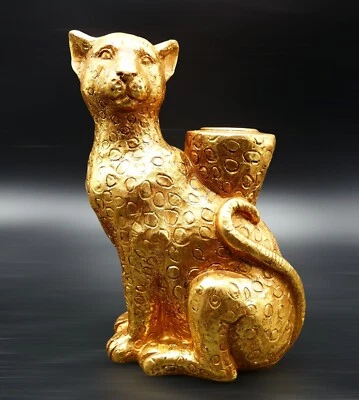 Gold Coloured Leopard Candlesick Holder - Resin ~ VGC - Image 1 of 4