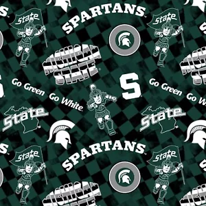 Michigan State University Cotton Fabric-MSU Spartans Check Allover-1370 - Picture 1 of 1