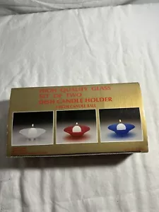 High Quality Glass Set Of Two Dish Candle Holder With Candle Ball Made In Taiwan - Picture 1 of 7