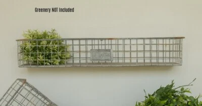 New Primitive Rustic Farmhouse AGED METAL WIRE BASKET SHELF Organizer Rack 24" - Image 1 of 2