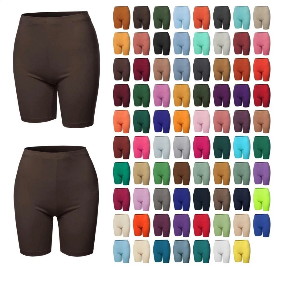 Basic Solid Premium Cotton Mid Thigh High Rise Biker Bermuda Shorts - Image 1 of 1