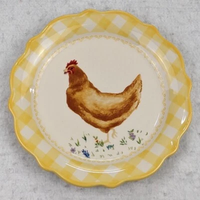 Plato aperitivo mujer pionera guinga pollo amarillo 7" animales de granja cheque Foto 1 de 4