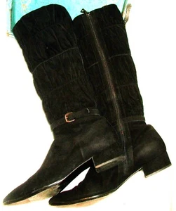 Vintage Prada einzigartig & schick Gürtel schwarz Wildleder niedriger Absatz Stiefel 11M $ 850 - Bild 1 von 12