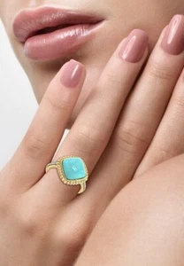NEW! EFFY 14K GOLD TURQUOISE & DIAMOND RING/ SIZE 7/ MSRP $3,050/REDUCED! - Picture 1 of 4