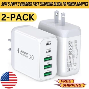 USB C Wall Charger Block 2Pack 50W 5-Port C Charger Fast Charging Block PD Power - Picture 1 of 9