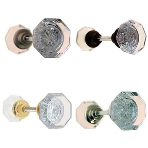 Octagonal glass Doorknobs. 2-1/4" fancy decorative antique vintage retro nickel - Picture 1 of 14