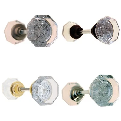 Pomos de puerta de vidrio octogonal. 2-1/4" Elegante Decorativo Antiguo Vintage Retro Níquel  Foto 1 de 4
