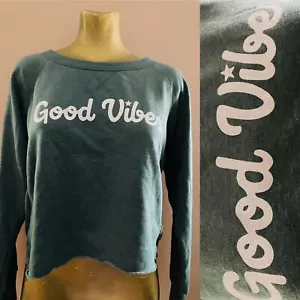 FELPA GRAYSON THREADS NUOVA CON ETICHETTE Good Vibes Cropped XS - Foto 1 di 8